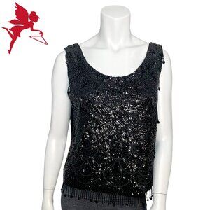 VINTAGE Art Deco Beaded Fringe Sleeveless Evening Top